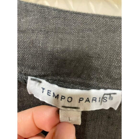 Tempo Paris 100% Linen Lightweight Waterfall Open Front Jacket Charcoal Gray Siz - Picture 3 of 8